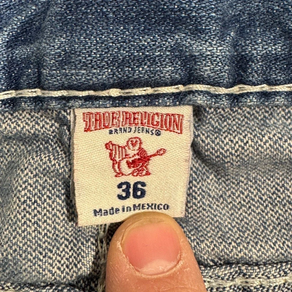 True Religion Thick Stitch Straight Flap Natural‎ Big T Jeans in Blue 36x27